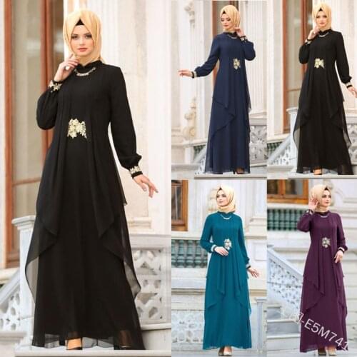 New Solid Color Fake Two Piece Chiffon Robe Long Sleeved Temperament Skirt Dubai Abaya 2021 Muslim Women Long Islamic Dress Girl