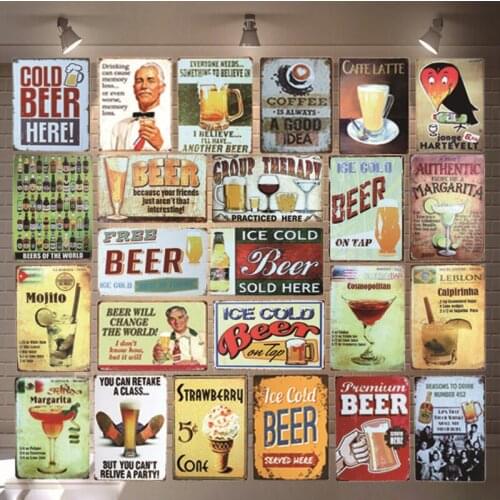 COLD ICE BEER Cocktail Tin Signs Drink Metal Plate Wall Pub Shop Restaurant Cafe Home Art Decoration Vintage Mwtal Poster