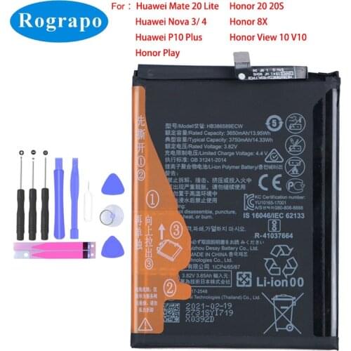 Original 3750mAh HB386589ECW Battery For Huawei Mate 20 lite / Nova 3 4 / P10 Plus/ Honor 8X V10 SNE-LX1 LX2 LX3 Mobile Phone