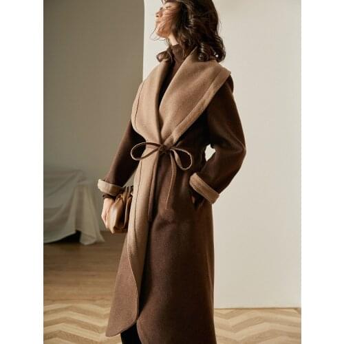 Autumn and winter new double-sided cashmere long coat two-color double-sided exquisite slim wool coat for women