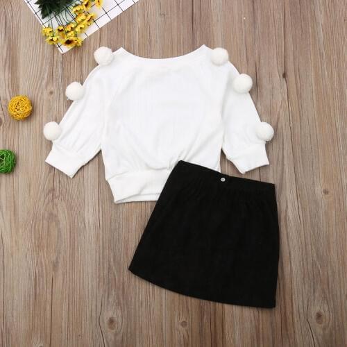 Pudcoco Autumn Newborn Baby Girl Clothes Solid Color Long Sleeve Knitted Cotton Sweater Tops Button Mini Skirt 2Pcs Outfits Set