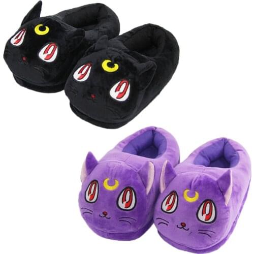 28cm Anime Cartoon Luna Cat Plush Toys Dolls Home House Winter Slippers for Children Women Girls Kids Gifts Slippers
