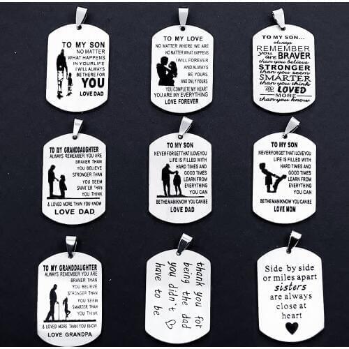 40*27*1.6 lettering to my son my love my daughter mother day gift stainless steel chain + pendant message reminder love memory