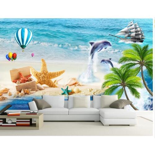 Custom 3d wallpaper for walls 3 d wall murals wallpaper Island Coconut Mediterranean TV Sofa Background Wall mural living room