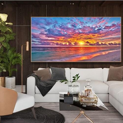 Sunset Clouds Sea Beach Poster Colorful Sky Home Decor Landscape Posters And Prints Wall Art Pictures for Living Room Bedside