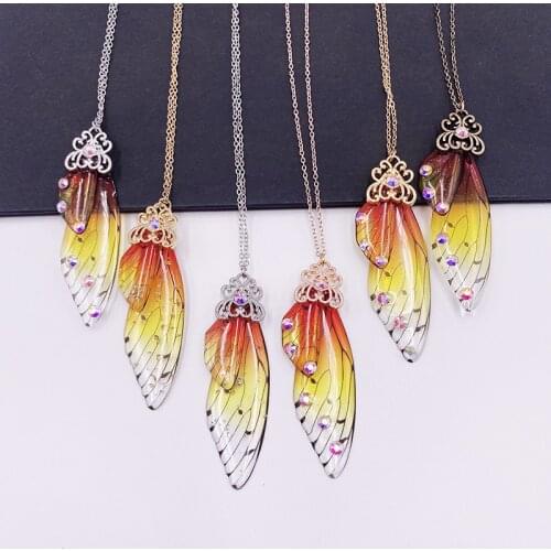 Fairy Romantic Gradient Resin Butterfly Wing Chokers Necklaces for Women Femme Transparent Gold Rosegold Crystal Necklace Gift