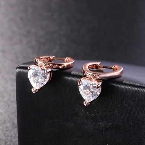 New Style Heart-shaped Crystal Dangle Earrings Charm Women Inlay Zircon Rose Plated Gold Earrings Elegant Women Cocktail Jewelry