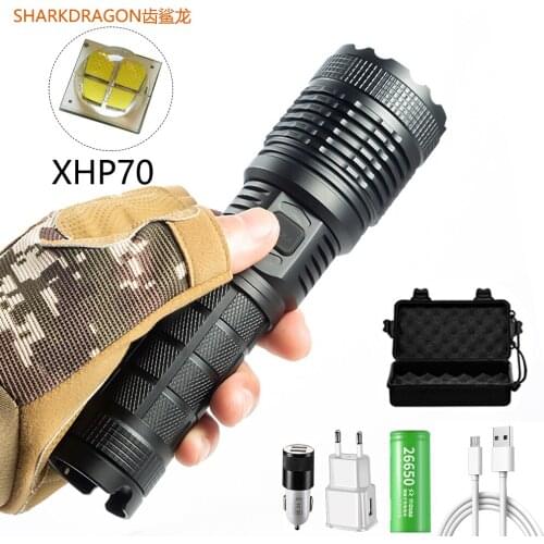 8000LM XHP70 Super bright LED flashlight USB rechargeable Tactical zoom outdoor camping hunting waterproof torch