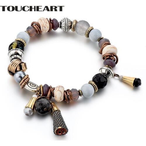 TOUCHEART Retro Grey Distance Bracelet & Bangles Charms For Women Silver Bohemian Jewelry Making Friendship Bracelet SBR180101