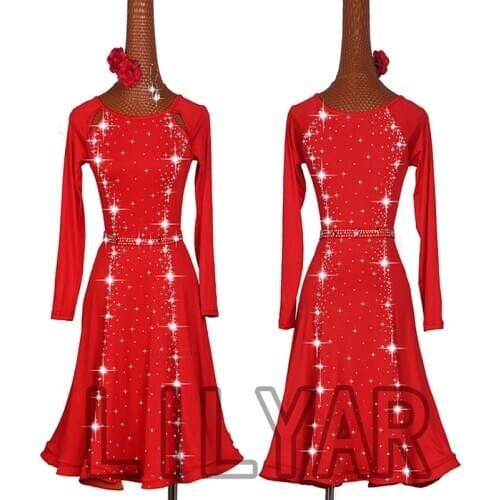 Practice Skirt Latin Dance Dress Competition Dress Costumes Skirt Performing Dress Sparkly Rhinestones Adult Customize Children