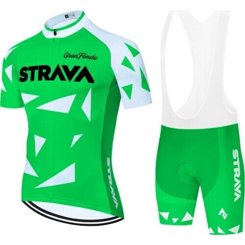 2020 New Green STRAVA Pro Bicycle Team Short Sleeve Cycling Jersey ciclismo ropa hombre Summer breathable Cycling Clothing Sets