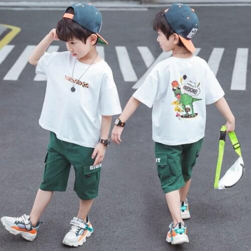 Dinosaur Spring Summer Childrens Clothes Suit Baby Boys T-shirt+ Shorts 2pcs/Set Teenage Top Sport Costume For Kids Streetwear