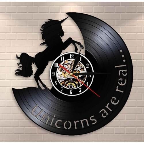 Vintage Vinyl Record Wall Clock Unicorns Are Real Funny Unicorn Quote Modern Wall Clock Girl Room Decorative Hanging Clock Watch