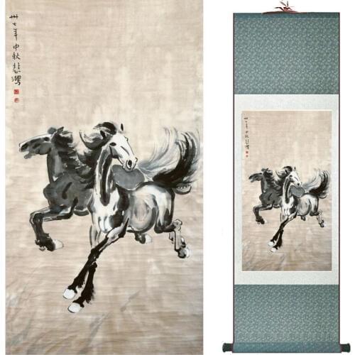 Top quality Chinese Horse silk painting Horse art painting Silk scroll art painting eight horse painting20190905057