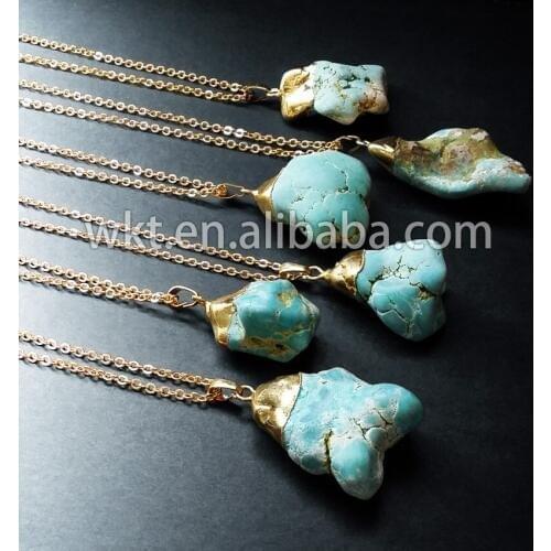 WT-N198! Necklace with natural raw howlite pendants in natural shape,gold trim on top