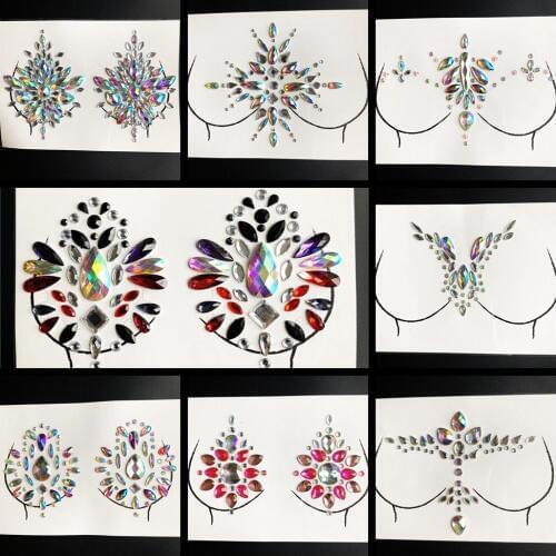 Bright Perfect Gem Sticker For Sexy Woman Show Flash Jewels Nipple Tattoo Sticker Temporary Body Art Shiny Colored Chest Crystal