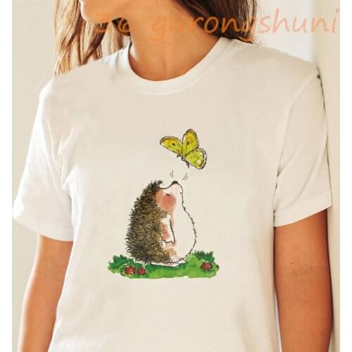 Woman t-shirt cow print tshirt cute cartoon hedgehog graphic tee tops funny animal goth t shirt women clothes harajuku shirts