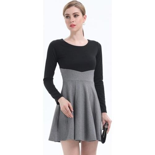 Female clothing Dress with long sleeves casual womens dresses Suits with skirt Black retro stitching slim fit korean fashion