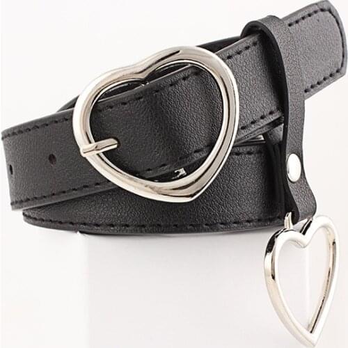Women Belt Fashion PU Leather Heart Shape Pin Buckle Belt Round Hexagon Triangle Geometry Pin Buckle