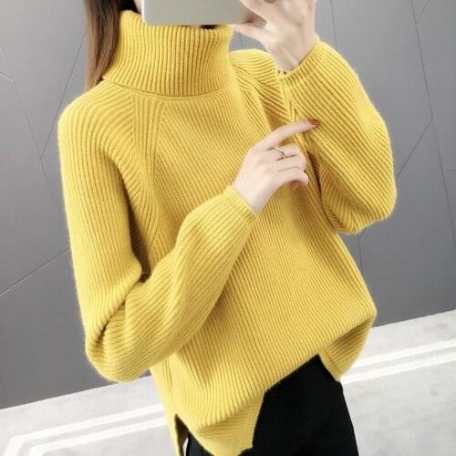Sweater Womens Pullover Turtleneck 2021 Fashion Upset Female New Lazy Wind Loose Pure Color Sweater Woman Clothing LXJ2025