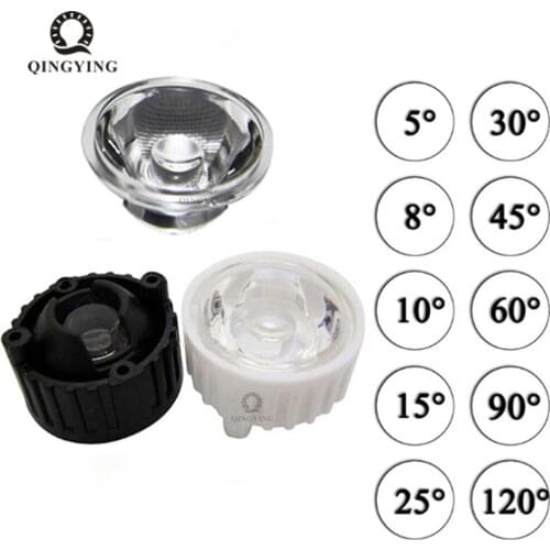 10set/lot 20mm LED LENS Two Feet Collimator 5 15 30 45 60 90 120 Degree Black White Holder for 1W 3W 5W High Power LED Emitter