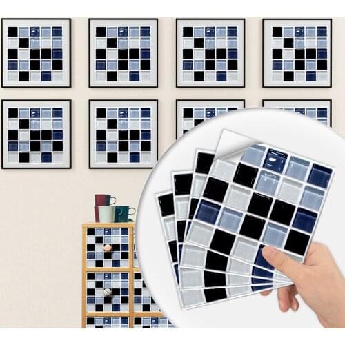 10 Pcs Self Adhesive Mosaic Tile Wall Sticker Kitchen Bathroom Decor Vinyl Wall Stickers Waterproof Peel Stick PVC Tiles Panel