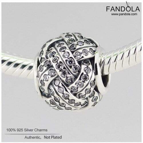 100% 925 Sterling Silver Clear CZ Love Knot Charms Fits Original Bracelets DIY Beads for Jewelry Making berloques