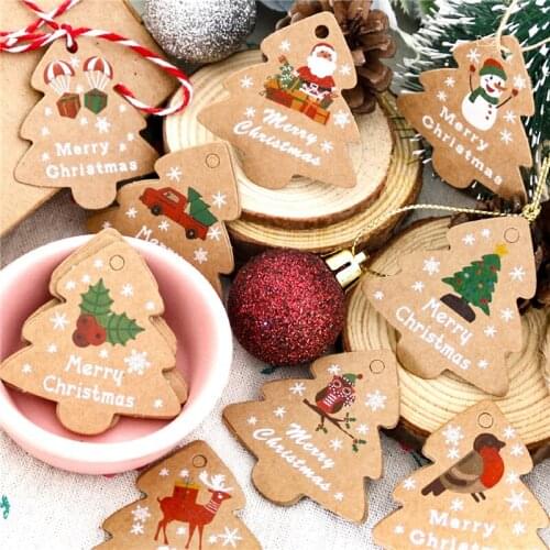 12Pcs Kraft Paper Tags Santa Claus Christmas Tree Gift Tags Xmas Party Decoration Diy Hang Tag Christmas Kraft Paper Tag Sets