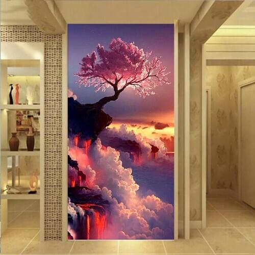 5D square round DIY Diamond Painting Sunset tree Embroidery Cross Stitch Rhinestone Mosaic Japanese cherry blossom Decor