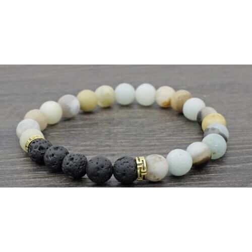 8mm yj23 2Reiki Chakra black stone volcanic lava Bracelet elastic white Howlite Buddha Yoga Charm stone bead Bangles