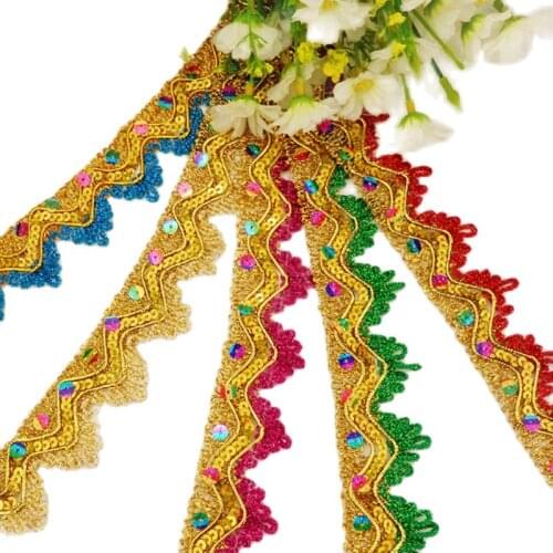 Sequined Lace Ribbons 12 Yds Gold Cosplay Appliqued Trims Diy Performance Accessories Crochet Lace Braid Trims Sewing Tape 3.5cm