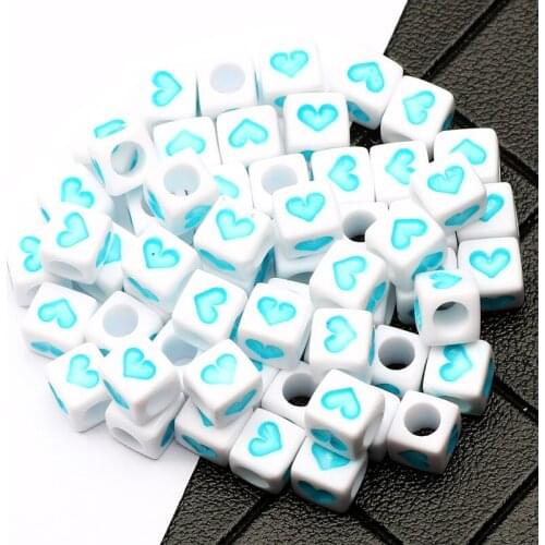 Acrylic Lake Blue Heart Square Spacer Loose Beads For DIY Bracelet Necklace Fashion Jewelry Making Supplies 6x6mm 100-500pcs