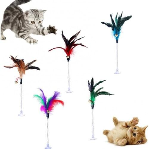 Hot Sale Cat Toy Funny Interactive Feather Bell Spring Suction Cup Elastic Playing Toy Pet Supplies