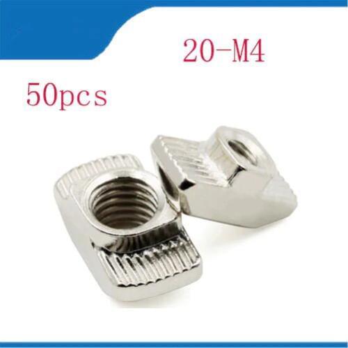 Free shipping 50pcs 20-M4 T Hammer Block Nuts serie Aluminum Profile Parts Connector T Fastener Sliding Nickel Plated Steel