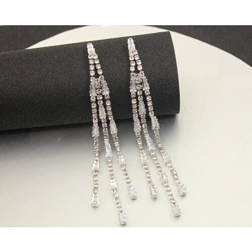 Shiny Full Rhinestone Drop Earrings for Women Square Long Tassel Crystal Dangle Earring Weddings Fashion Jewelry Gifts