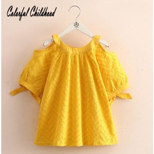 Big girls blouse summer cotton lace half length sleeve shirt for kids tops Toddler shirt children outfits 3-12Yrs