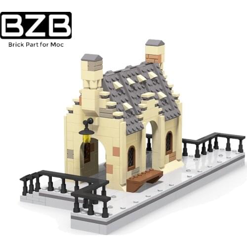BZB MOC European Railway Station Streetscape Model Train Track Creative Building Block Kids Toys Boys DIY Brick Parts Best Gifts