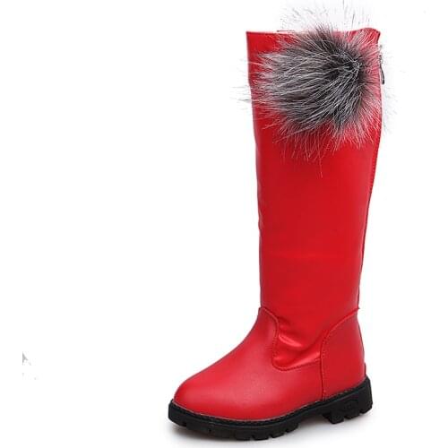 Children Girl knee-high Boots Kids Princess Shoes Pure Color Anti-Slip Sole Thicken Keep Warm with Faux Fur SC103