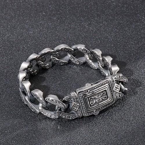 Jewels Store Punk 16mm Mysterious Cuban Bracelet Men Stainless Steel 316L Trendy Jewelry Gift For Man JB82292-BD