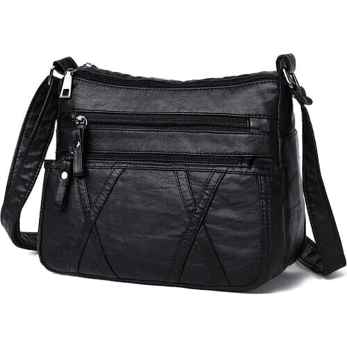 Elegant Women Solid Color PU Leather Shoulder Bag 2021 New Large Capacity Multi Pocket Crossbody Female Casual PU Shopping bag