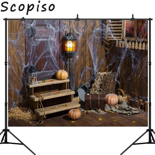 Scopiso Halloween Photography Background Spider Wooden House Pumpkin Window Background Professional Photo Photography Props