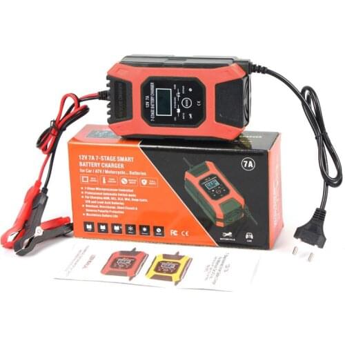 FOXSUR 12V 7A Car Motorcycle Battery Charger, 7-stage Smart Battery Charger, for Lead GEL STD AGM Battery Charger, Pulse Repair