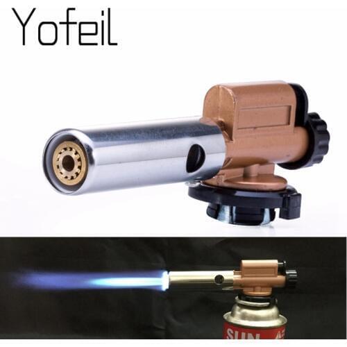 Gas Lighter Portable Outdoor Camping Welding Butane Electronic Ignition Copper Flame Gun Butane Gas Burners Maker Torch Lighter