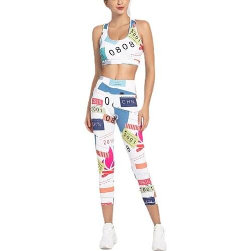 CXUEY Dry Fit 2 Piece Set Women 3/4 Legging Kit Hip Hop Yoga Set Slim Sports Set Woman Fitness Suit Print Gym Workout Set XL New