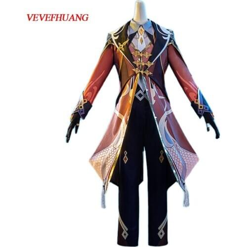 VEVEFHUANG Kосплей Anime Genshin Impact Zhongli Game Suit Uniform Zhong Li Cosplay Costume Halloween Party Outfit Xmas Carnival