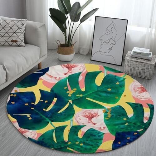 Plant printing floor mats home decoration green leaf banana leaf round carpet kitchen bathroom non-slip carpet solid door carpet