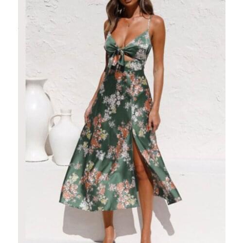 Summer Backless Sexy Beach Dresses for Women 2021 Hollow Out Floral Print Maxi Dress High Split Spaghetti Strap Sundress Women