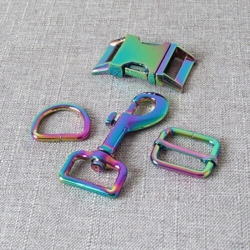 25mm Webbing Rainbow Metal Hardware D Ring Belt Strap Slider Release Buckle Hook For Dog Collar Leash Lock Harness Accessories