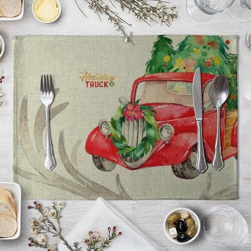 Fashion Print Rectangle Cotton Linen Western Style Table Pad Cut Mats Placemat for Dinner KitchenTable 40x30cm Cartoon Car