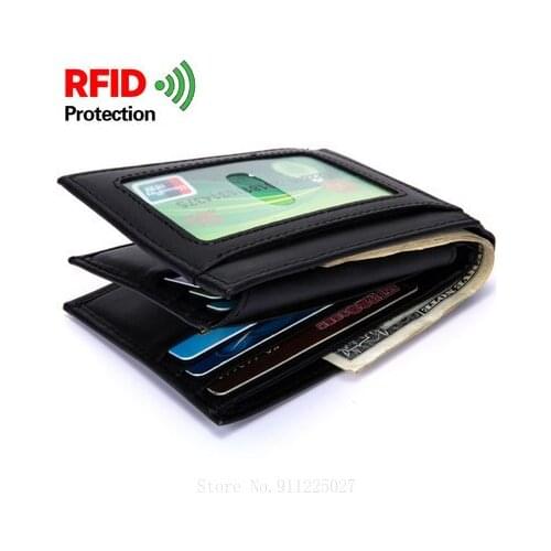 Xiaomi Mens Genuine Leather Short Wallet RFID Blocking Wallet Bifold Purses Credit Card Holders